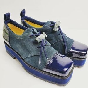 NEW Wood Wood Platform Square Toe Blue Shoes